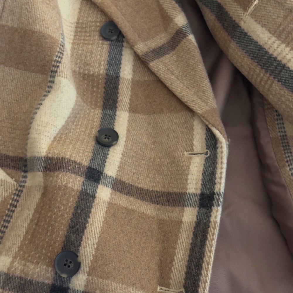 Everlane Italian ReWool Wool Peacoat Winter Coat Jacket Brown Plaid Size 12 - Picture 4 of 9